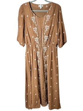 * SWEET SALT size 12 Embroidered Tan Midi Dress with White Floral Detail